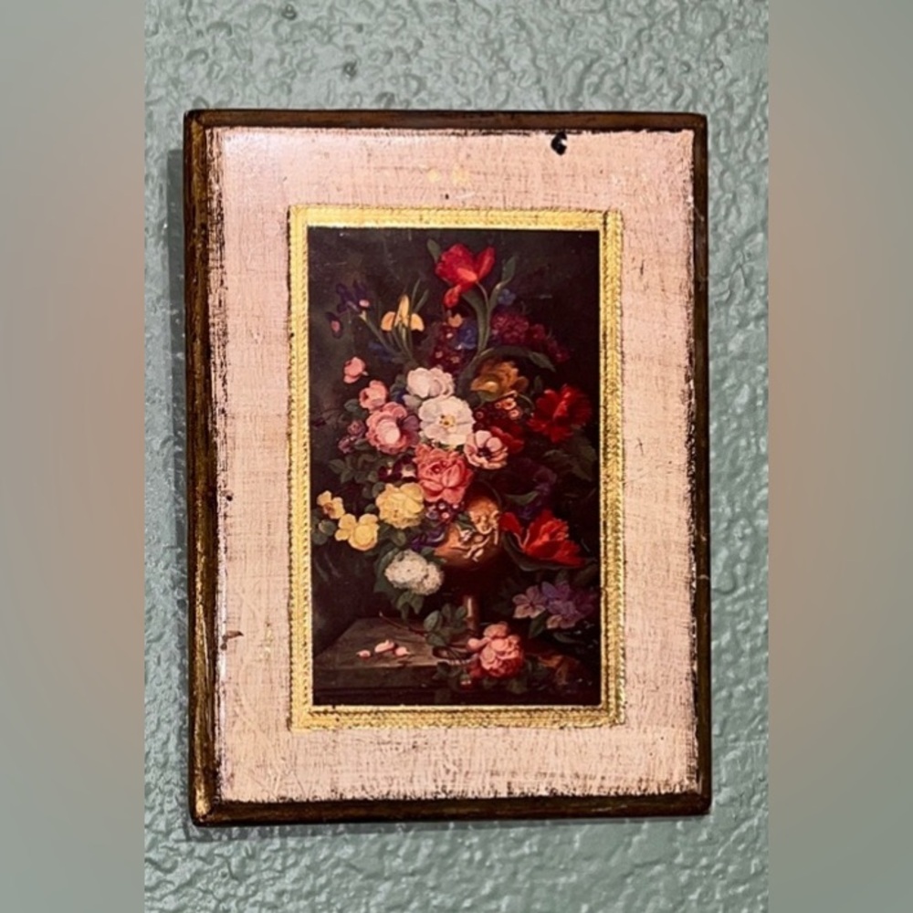Jan Van Eyck Floral Still Life Print Wood Gold Gilt Italy